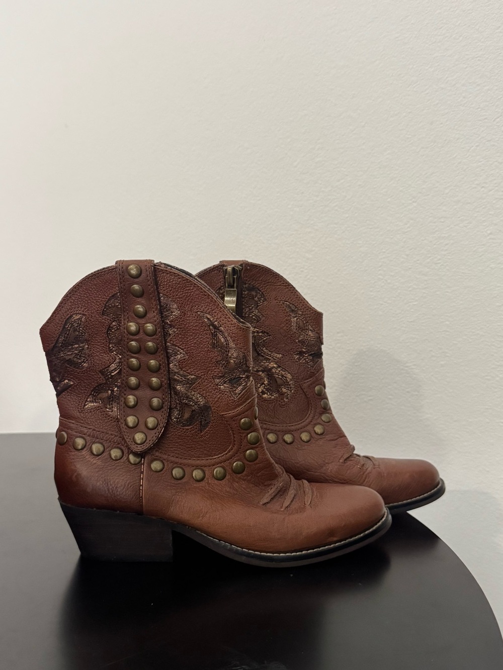 Reba Brown Studded Western Ankle Boots - Women